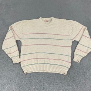 Vintage The Fox Collection Sweater Men LT Cream Pastel Striped Knit Crewneck